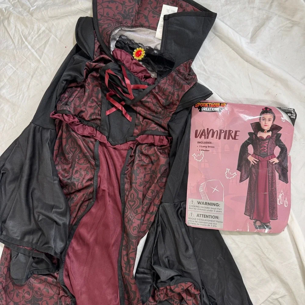Spooktacular Creations Vampire Costume Girl's Size L 10-12 Burgundy Goth